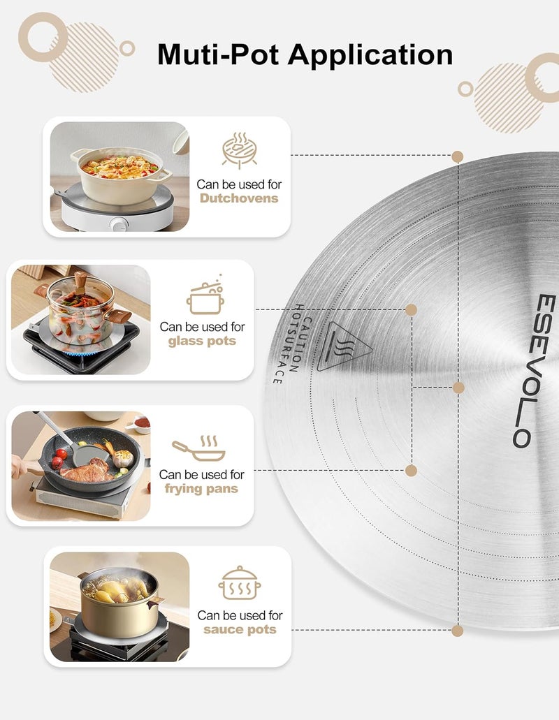 ESEVOLO 7.9 inch Heat Diffuser for Gas Stove, Stainless Steel Induction Adapter Plate, Converter Disk for Induction Cooking Plate with Detachable Handle, Black - Image 2